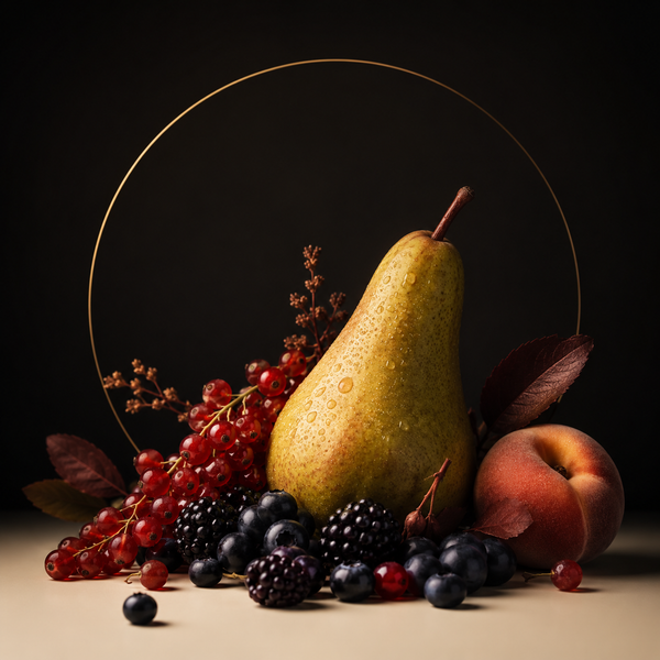 Familia olfativa frutal con pera y frutos rojos